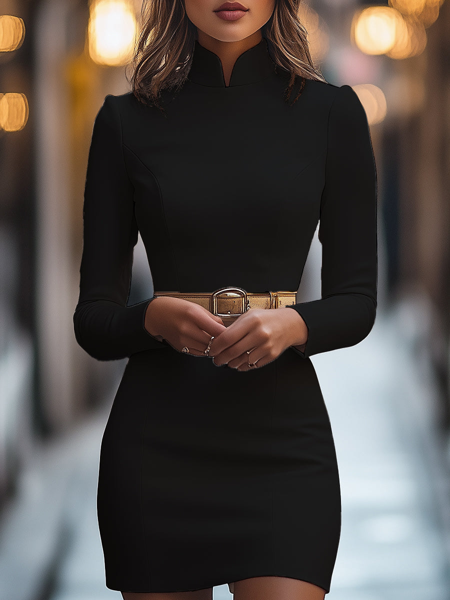 Naadmaastricht | Elegant wit jurkje met opstaande kraag en ceintuurdesign