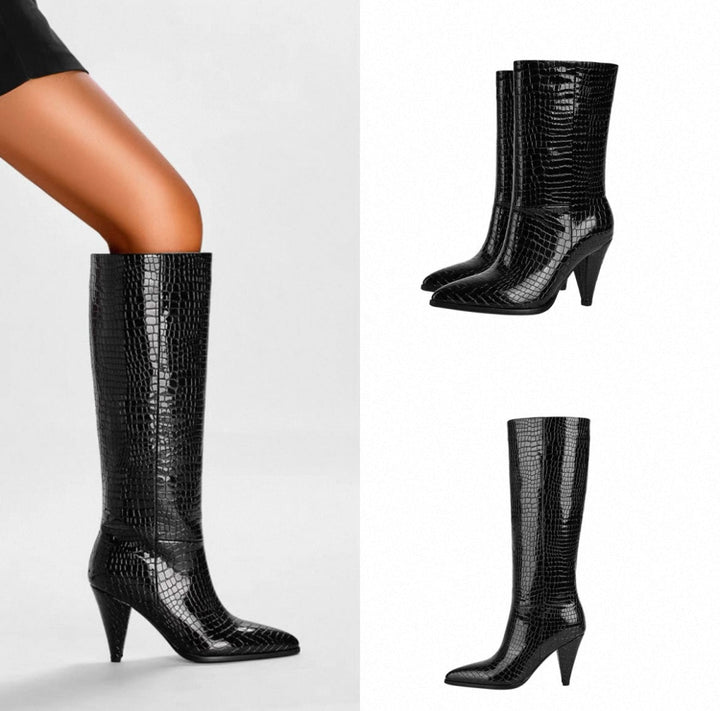 Naadmaastricht | Leren Enkellaarsjes met Textuur & Stro-Look