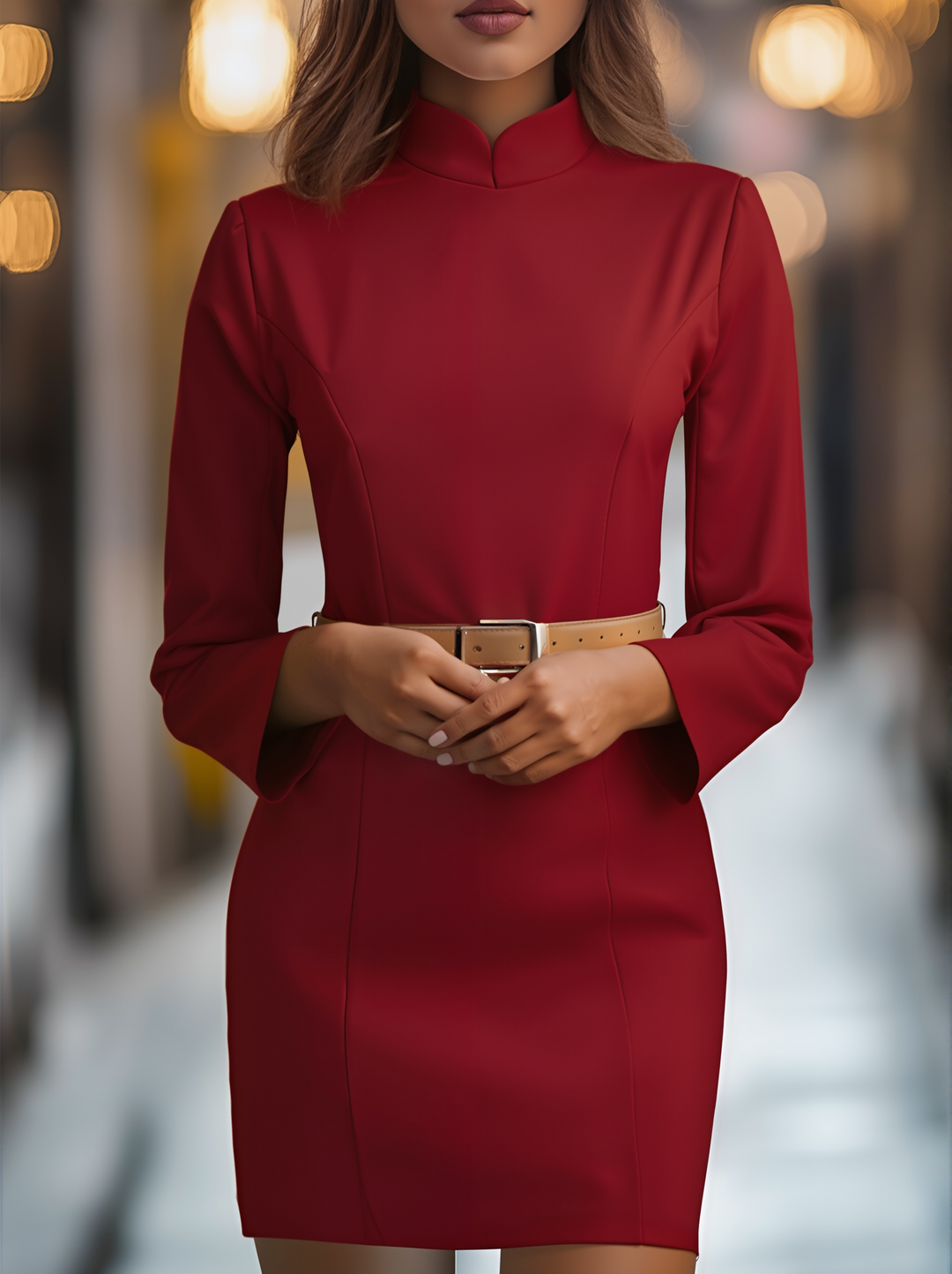 Naadmaastricht | Elegant wit jurkje met opstaande kraag en ceintuurdesign