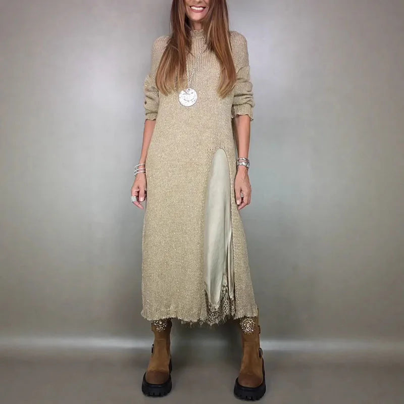 Naadmaastricht | Set met lang satijnjurk en fijngebreide trui