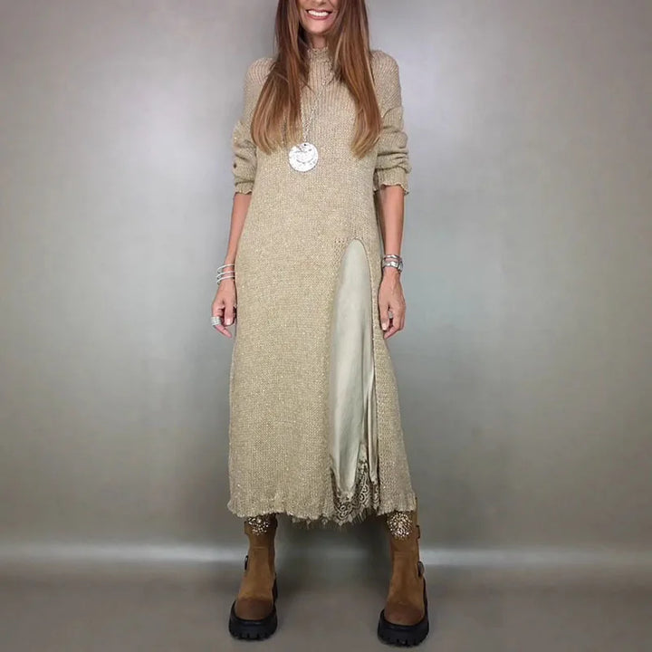 Naadmaastricht | Set met lang satijnjurk en fijngebreide trui