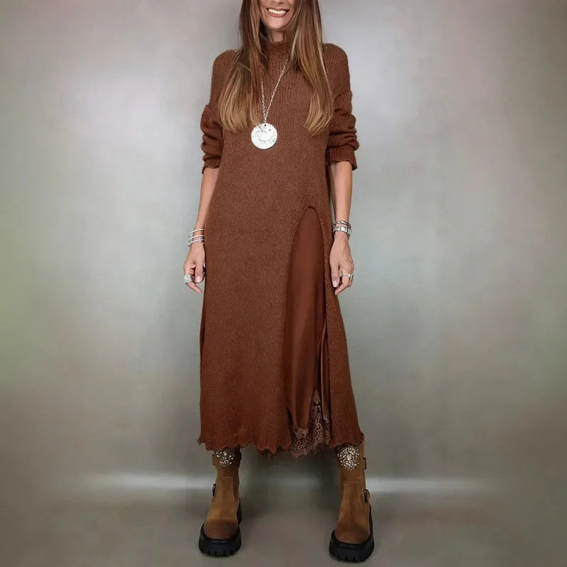 Naadmaastricht | Set met lang satijnjurk en fijngebreide trui