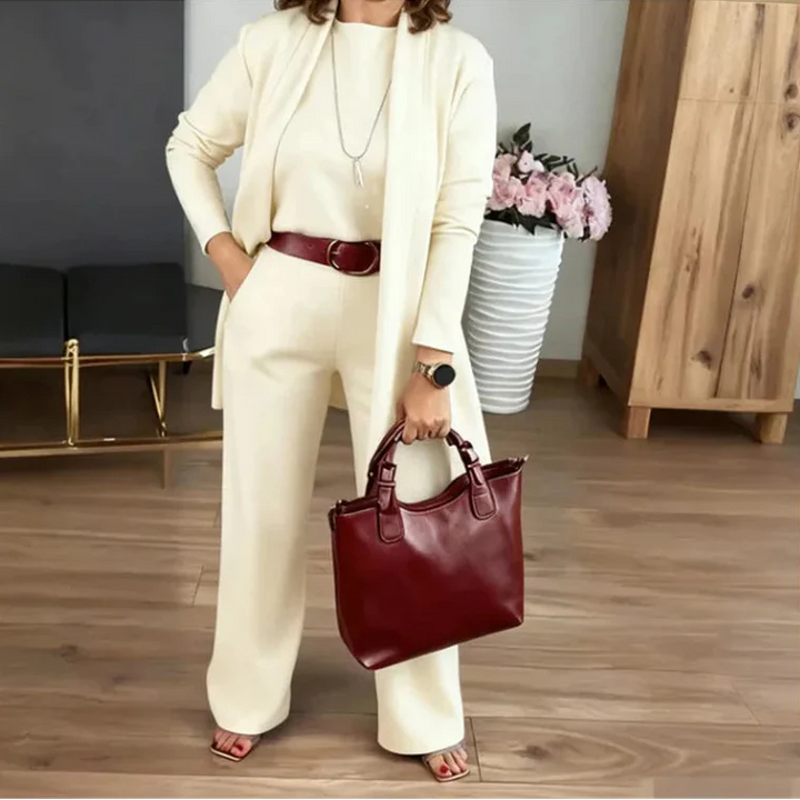 Evanna™ Set mit Basic-Shirt, Langem Cardigan und Gerade Geschnittener Hose / Diskrete Eleganz, die Selbstvertrauen Ausstrahlt!