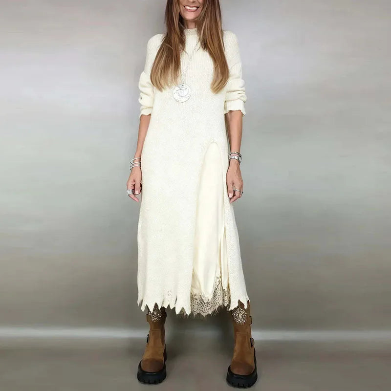 Naadmaastricht | Set met lang satijnjurk en fijngebreide trui