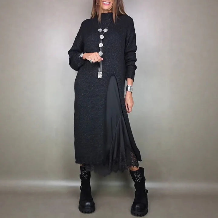 Naadmaastricht | Set met lang satijnjurk en fijngebreide trui