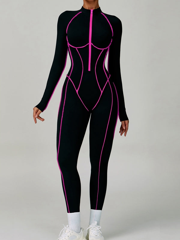 Naadmaastricht | Rugloze Jumpsuit met Ritssluiting en Contrasterende Strepen