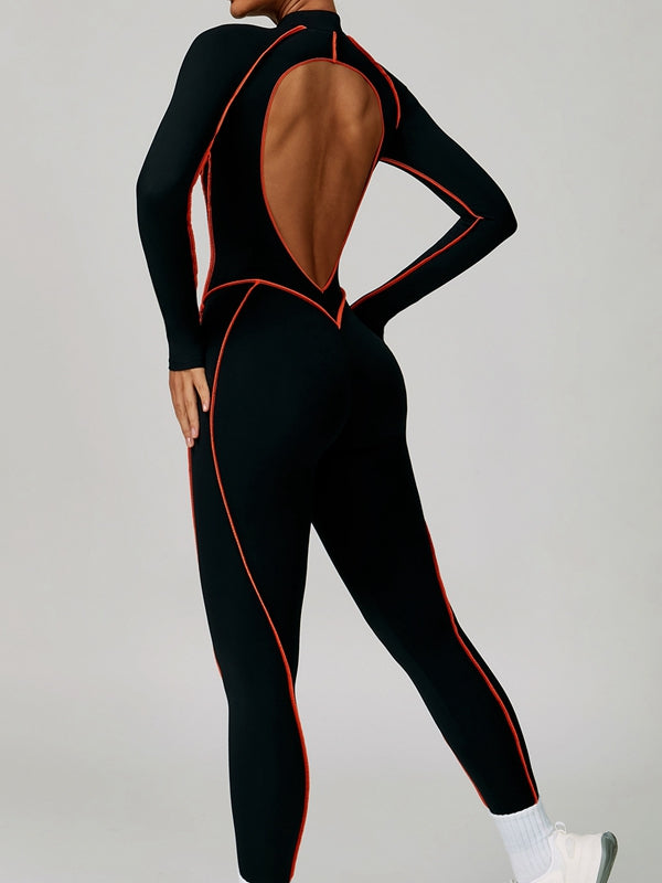 Naadmaastricht | Rugloze Jumpsuit met Ritssluiting en Contrasterende Strepen