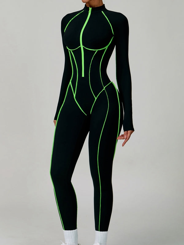 Naadmaastricht | Rugloze Jumpsuit met Ritssluiting en Contrasterende Strepen