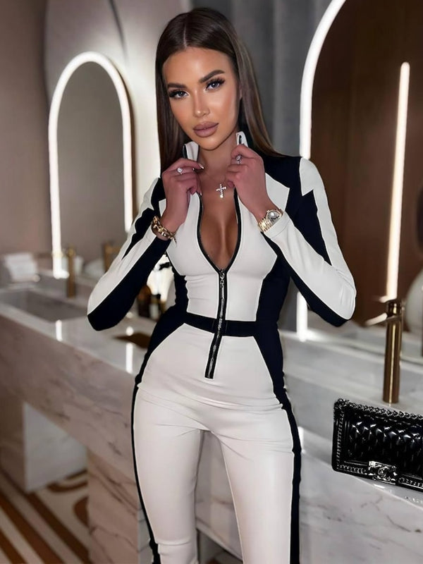 Naadmaastricht | “SciFi Heroine” Ski-jumpsuit met PU-contrast en Halve Ritssluiting