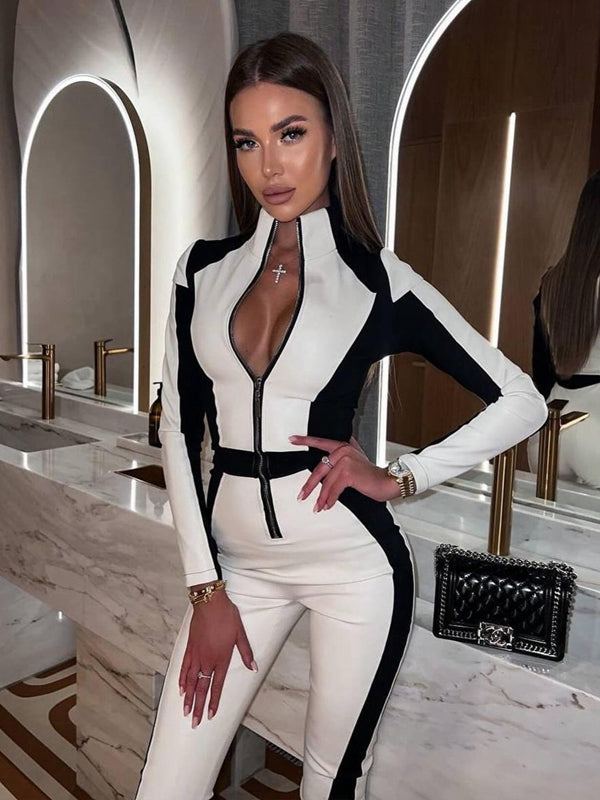 Naadmaastricht | “SciFi Heroine” Ski-jumpsuit met PU-contrast en Halve Ritssluiting