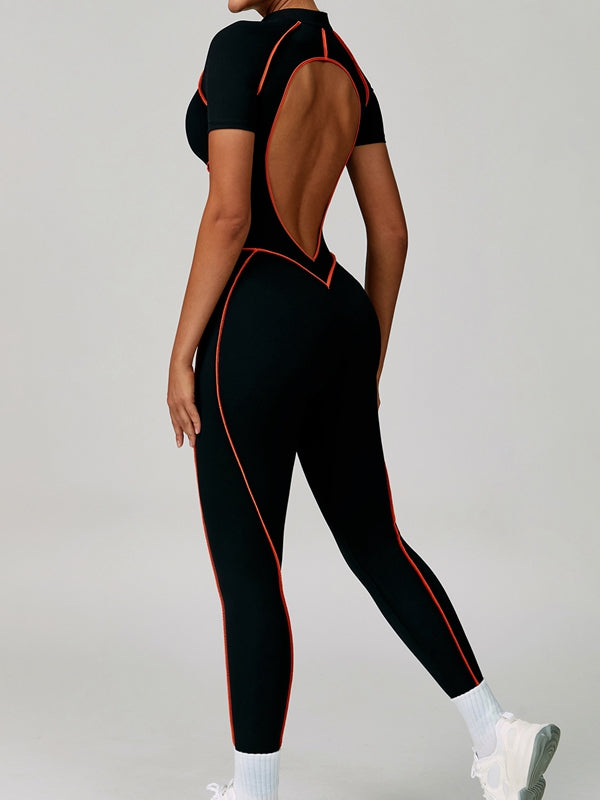 Naadmaastricht | Rugloze Jumpsuit met Ritssluiting en Contrasterende Strepen