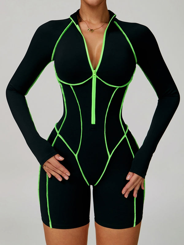 Naadmaastricht | Rugloze Jumpsuit met Ritssluiting en Contrasterende Strepen