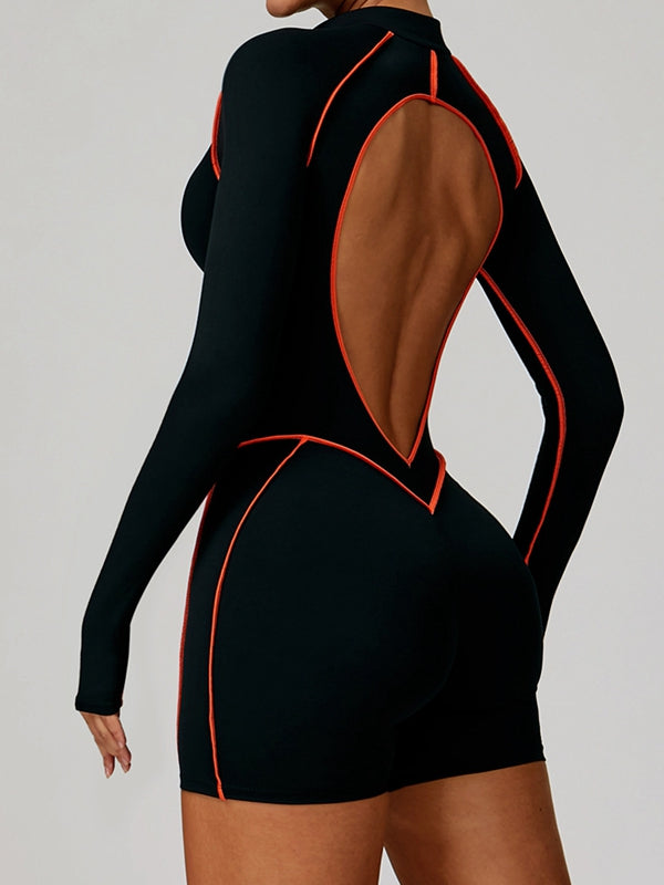 Naadmaastricht | Rugloze Jumpsuit met Ritssluiting en Contrasterende Strepen